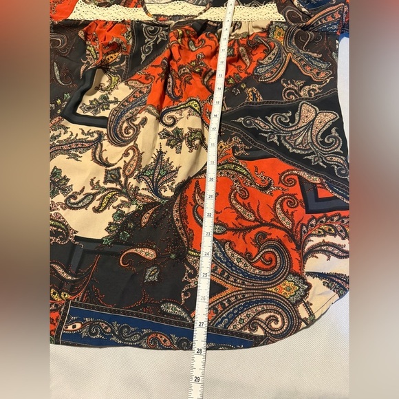 2/$35 Karen Kane Blouse M Paisley Tunic Top Fairy Cottagecore Boho Puff Sleeve - Picture 6 of 7